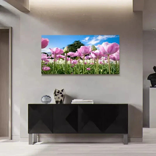 Elegant Pink Tulip Floral Wall Art Canvas Office Home Room Framed 120x60cm