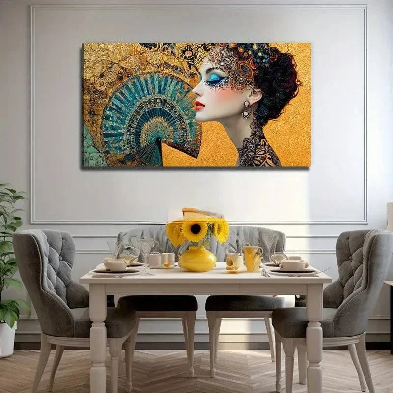 Fan And Woman Suitable Wall Art Canvas Office Home Room Framed 80x45cm