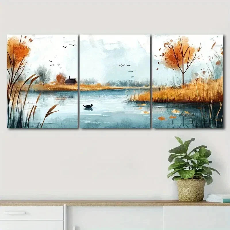 3pcs Featuring Exquisite Autumn Scenery Perfect Wall Art Set Canvas Framed 40x60cm - High Quality Print 100% Australian Made Wall Canvas Ready to Hang