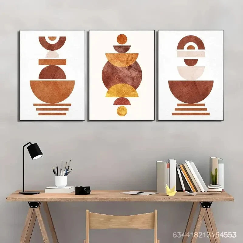3pcs Living Space Decorative Poster with Geometry Metal Print Ready to Hang Art