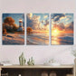 3pcs Coastal Lighthouse & Beach Sunset Metal Print Ready to Hang Art