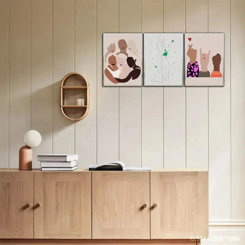 3pcs Character Line Art Finger Art Poster Metal Print Ready to Hang Art
