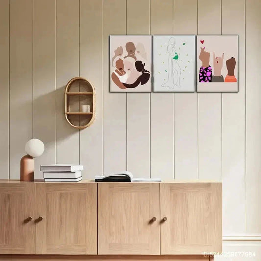 3pcs Character Line Art Finger Art Poster Metal Print Ready to Hang Art