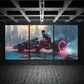 3pcs Vibrant Neon Motorcycle Pink Wheels Metal Print Ready to Hang Art