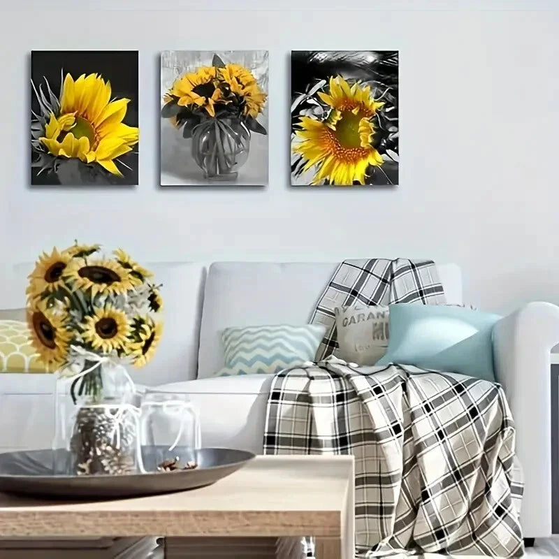 3pcs Modern Black And White FloralMetal Print Ready to Hang Art