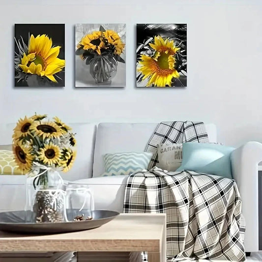 3pcs Modern Black And White FloralMetal Print Ready to Hang Art