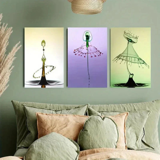 3pcs the splashing of red and green Metal Print Ready to Hang Art