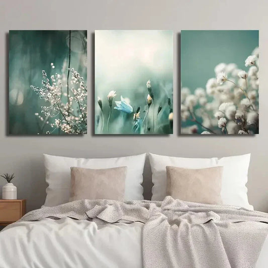 3pcs Gypsophila Paniculata Plant Flower Metal Print Ready to Hang Art