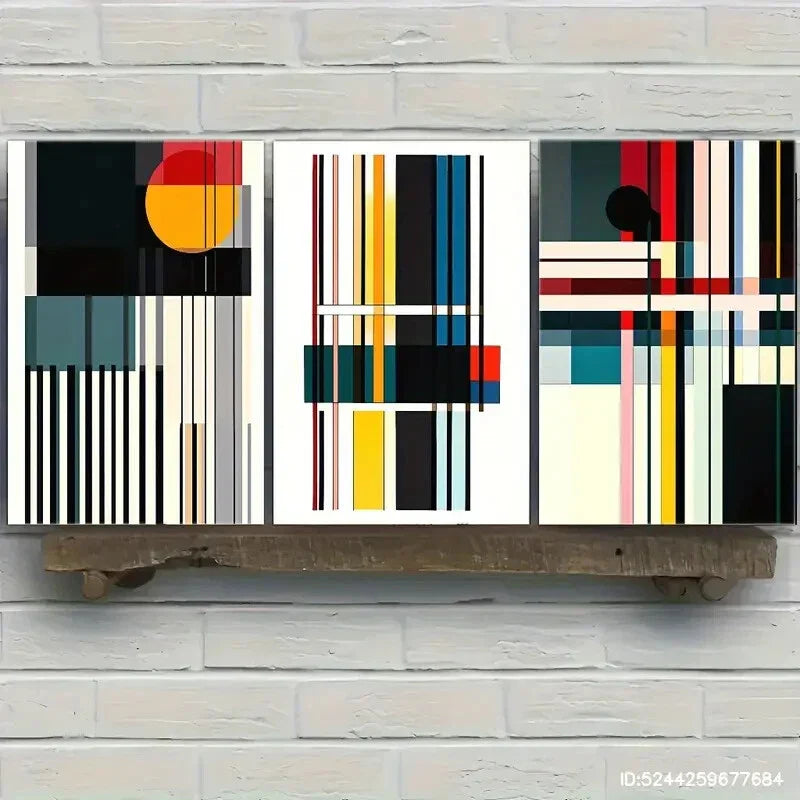 3pcs Geometric Shapes & Black Lines Minimalist Metal Print Ready to Hang Art