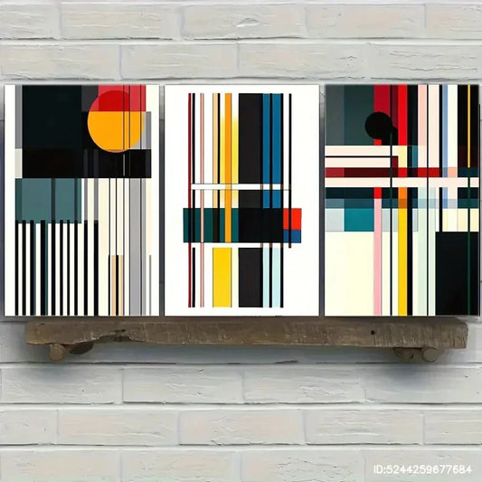 3pcs Geometric Shapes & Black Lines Minimalist Metal Print Ready to Hang Art