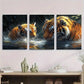 3pcs Tiger Oil Painting Bathing Metal Print Ready to Hang Art