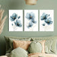 3pcs Elegant Minimalist Blue Floral Design Metal Print Ready to Hang Art
