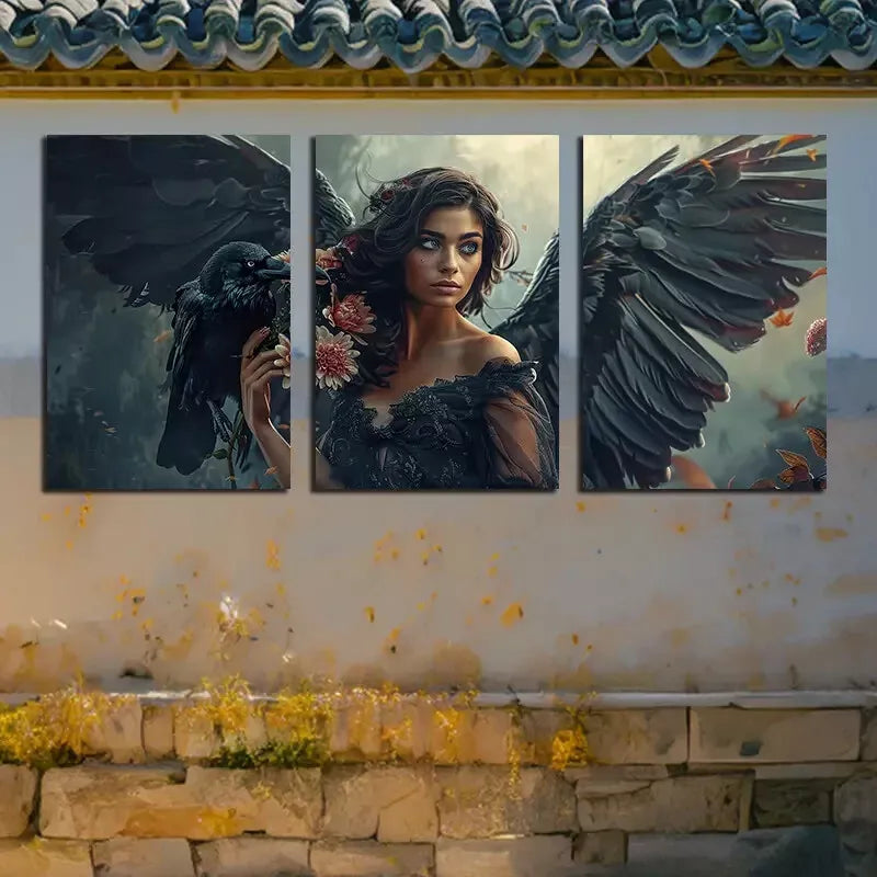 3pcs Crow On An Angles' Shoulder  Canvas Framed 40x60cm - High Quality Print 100% Australian Made Wall Canvas Ready to Hang