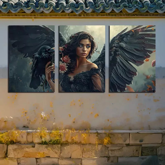3pcs Crow On An Angles' Shoulder  Canvas Framed 40x60cm - High Quality Print 100% Australian Made Wall Canvas Ready to Hang