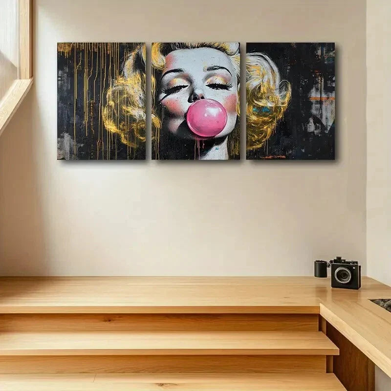 3pcs Marilyn Monroe Bubble Gum Vibrant Pop Art Metal Print Ready to Hang Art