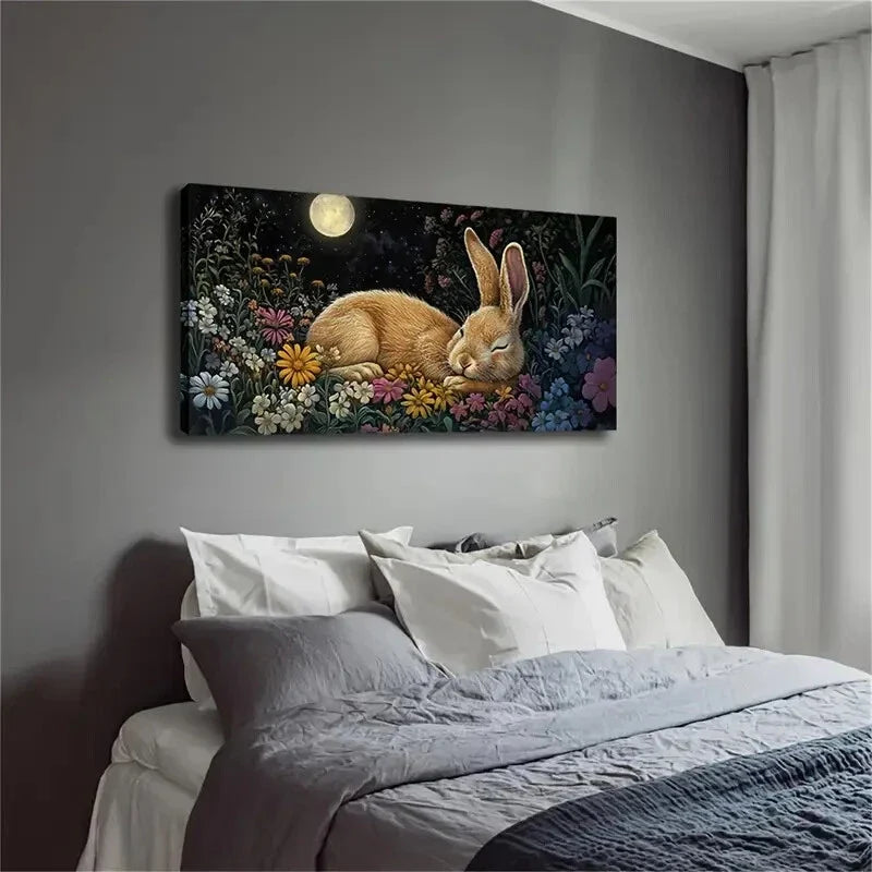 A Little Brown Rabbit Is Lying Wall Art Canvas Office Home Room Framed 120x60cm