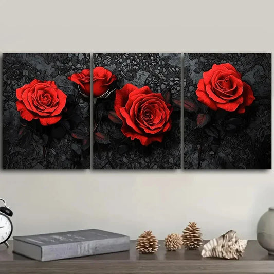 3pcs  Gothic red rose Art Painting  Metal Print Ready to Hang Art