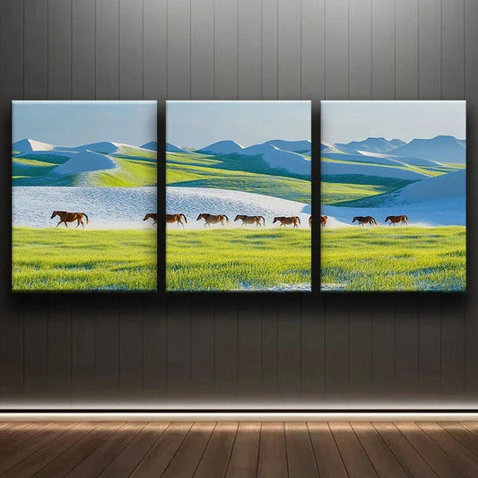 3pcs The Grass Is Green Painting Metal Print Ready to Hang Art