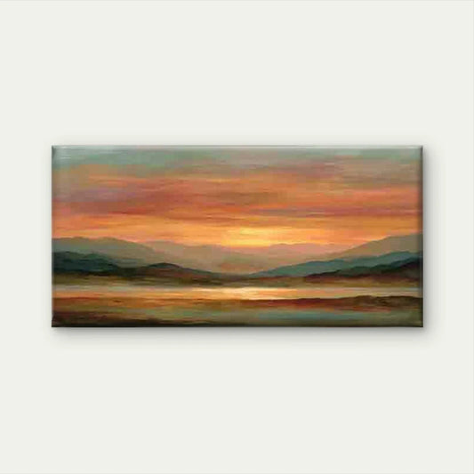 Sunset Hues, Tranquil Landscape Wall Art Canvas Office Home Room Framed 80x45cm
