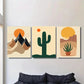 3pcs Abstract Cactus & Mountains, Pine Wood Metal Print Ready to Hang Art