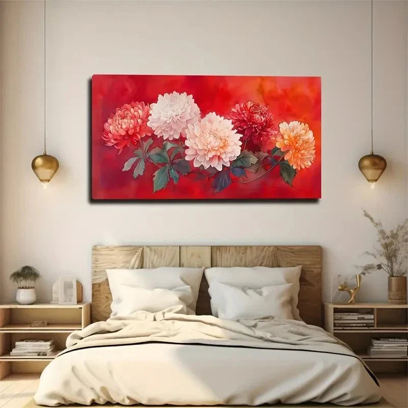 Floral Blooms Modern Art Deco Wall Art Canvas Office Home Room Framed 120x60cm