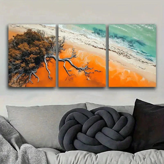3pcs Aerial view of the sand  Metal Print Ready to Hang Art