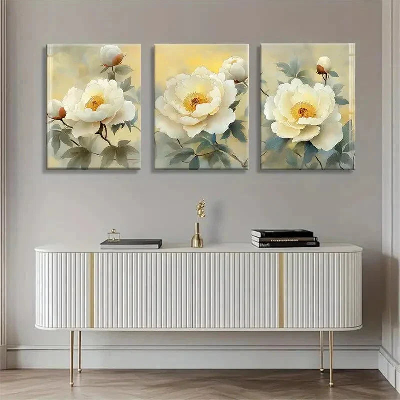 3pcs Elegant Peony Flower Set Featuring Perfect Wall Art Set Canvas Framed 40x60cm - High Quality Print 100% Australian Made Wall Canvas Ready to Hang