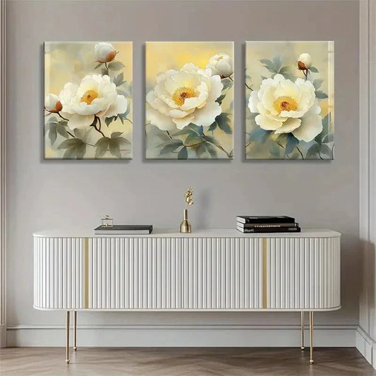3pcs Elegant Peony Flower Set Featuring Perfect Wall Art Set Canvas Framed 40x60cm - High Quality Print 100% Australian Made Wall Canvas Ready to Hang