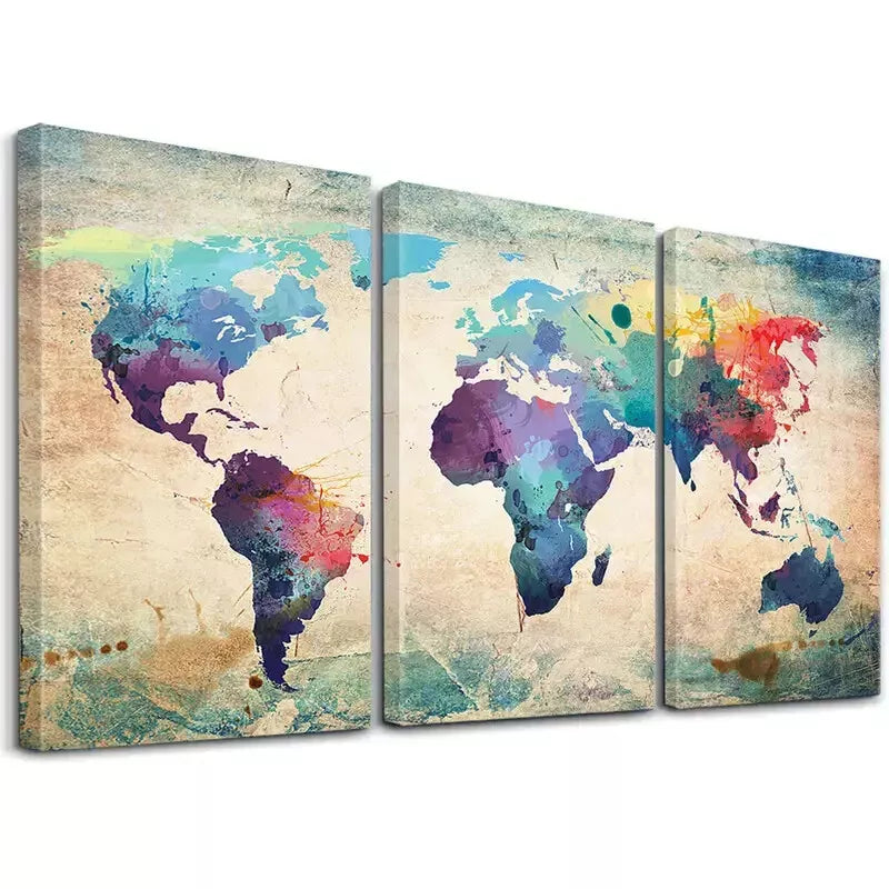 3pcs Colorful World Map Canvas Framed 40x60cm - High Quality Print 100% Australian Made Wall Canvas Ready to Hang