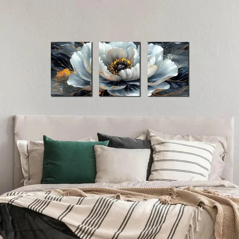 3pcs  Flower Pictures Black and White Metal Print Ready to Hang Art