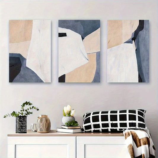 3pcs Abstract Geometric Shapes Bold Tones of Blue Metal Print Ready to Hang Art