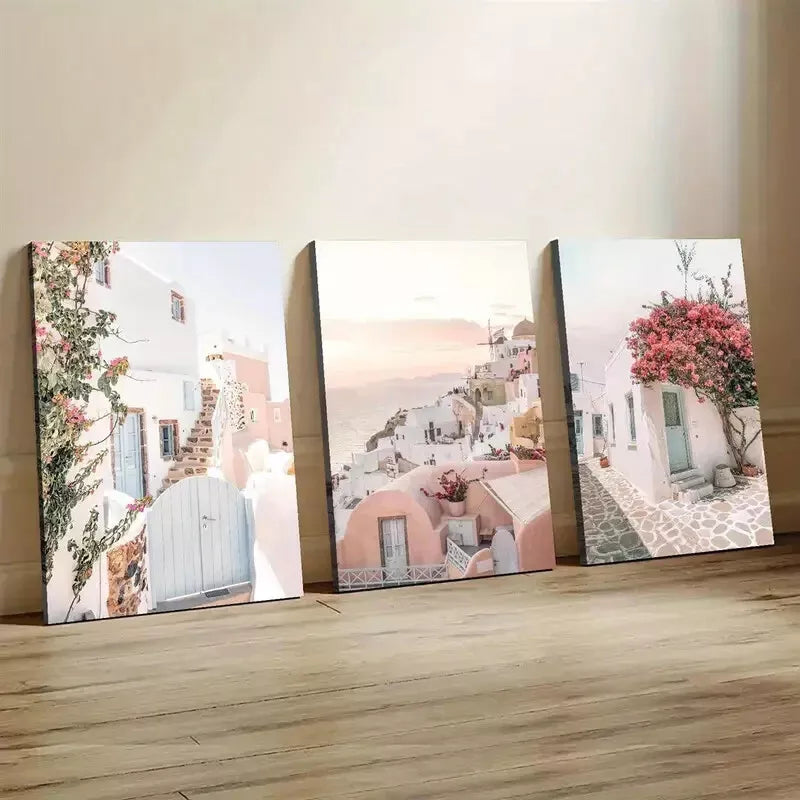3pcs Santorini Art Greece Print Mediterranean Wall Art Set Canvas Framed 40x60cm - High Quality Print 100% Australian Made Wall Canvas Ready to Hang