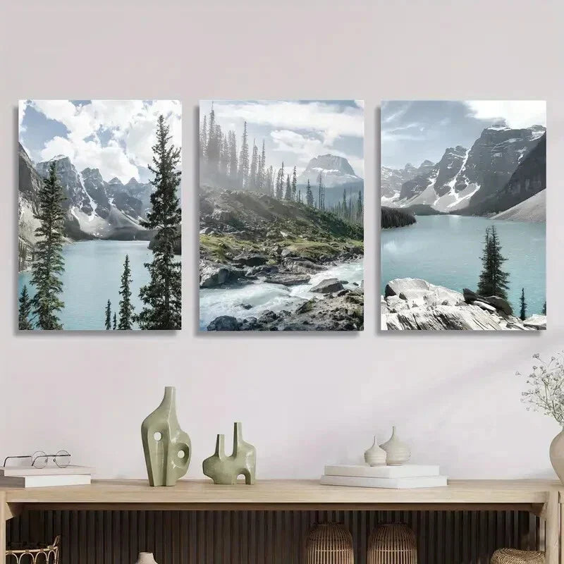 3pcs , Lake Louise, Banff National Park, Metal Print Ready to Hang Art