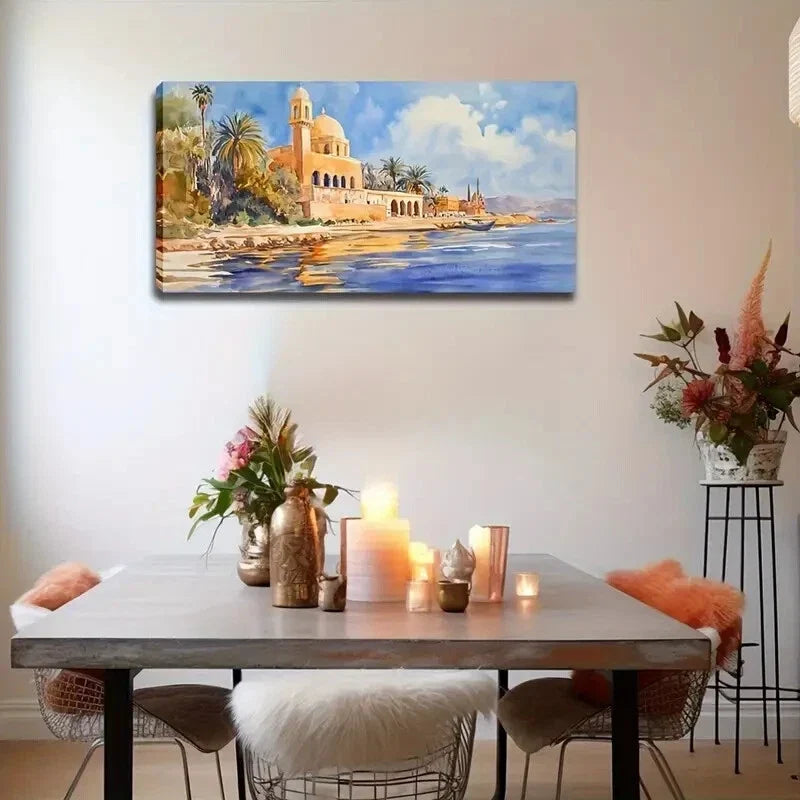 Beach Town Scenery Realistic Wall Art Canvas Office Home Room Framed 120x60cm