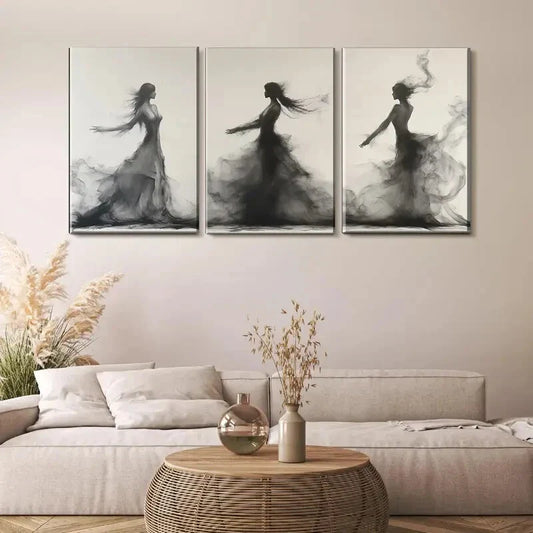 3pcs Flowing Black White Figures Smoky Perfect Wall Art Set Canvas Framed 40x60cm - High Quality Print 100% Australian Made Wall Canvas Ready to Hang