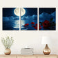 3pcs Beautiful Scenery Night Sky Red Rose Metal Print Ready to Hang Art