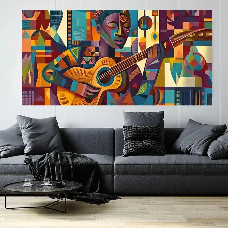 Contemporary Guitarist Wall Art Canvas Office Home Room Framed 120x60cm