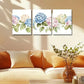 3pcs Vibrant Blue & Pink Hydrangea with Leaves Metal Print Ready to Hang Art