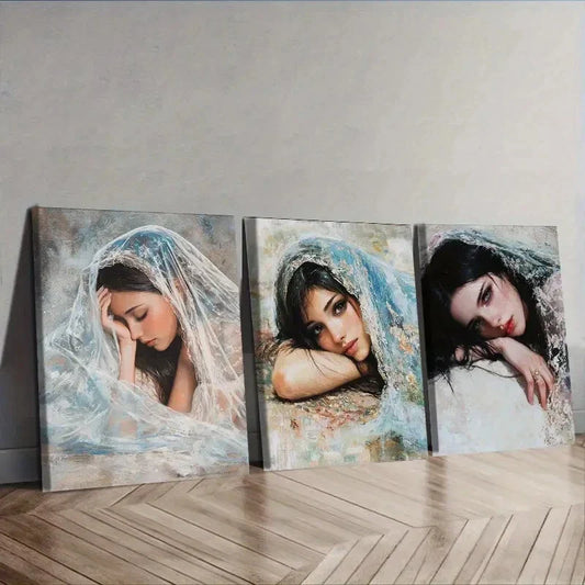 3pcs  The woman lying on the ground ,Wall Art Set Canvas Framed 40x60cm - High Quality Print 100% Australian Made Wall Canvas Ready to Hang