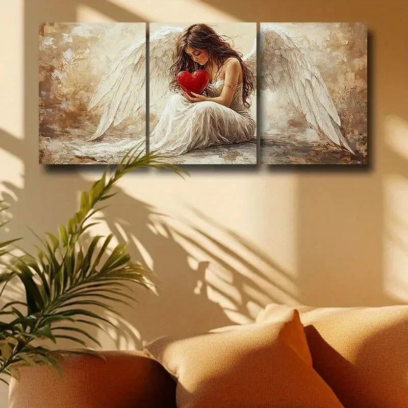3pcs The Angel holds the Heart Metal Print Ready to Hang Art