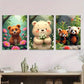 3pcs Charming Forest Friends Cute Bears & Pandas Wall Art Set Canvas Framed 40x60cm - High Quality Print 100% Australian Made Wall Canvas Ready to Hang