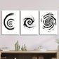 3pcs Black and White Spiral Minimalist Abstract Metal Print Ready to Hang Art