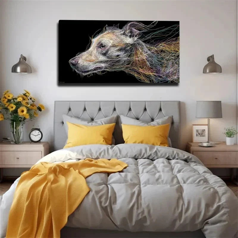 Abstract Dog Portrait Decor Wall Art Canvas Office Home Room Framed 80x45cm