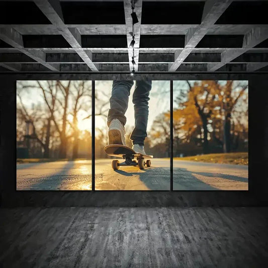 3pcs Skateboard Sunrise Big Trees Metal Print Ready to Hang Art