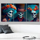 3pcs Skull Figures with Floral Hats & Expressive Metal Print Ready to Hang Art