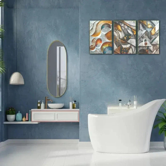 3pcs Abstract Geometric Art, Abstract Circular Metal Print Ready to Hang Art