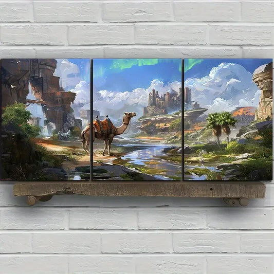 3pcs Camel Desert Adventure Clouds Metal Print Ready to Hang Art