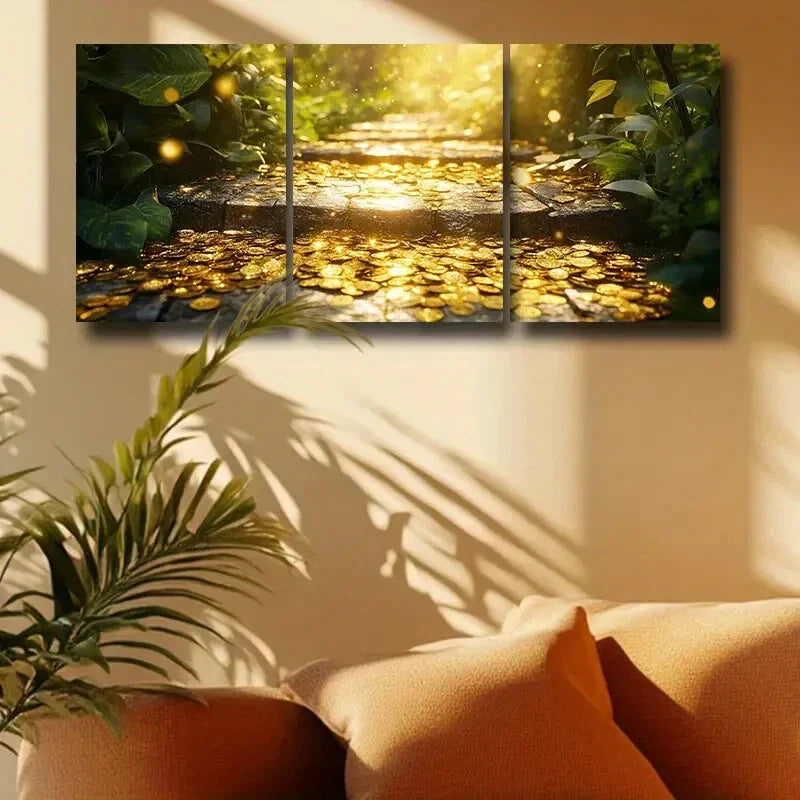 3pcs Golden Sunlit Votive Path Metal Print Ready to Hang Art