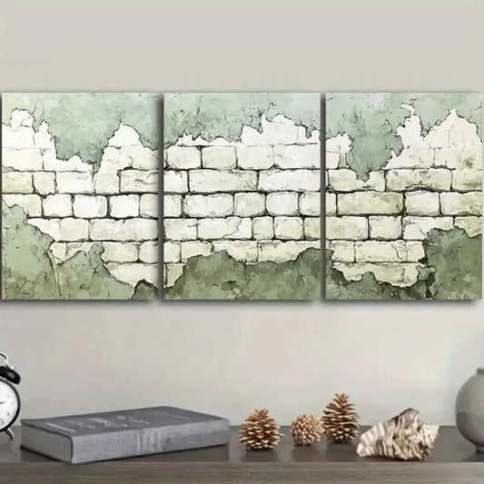 3pcs A picture of a green and white wall Metal Print Ready to Hang Art