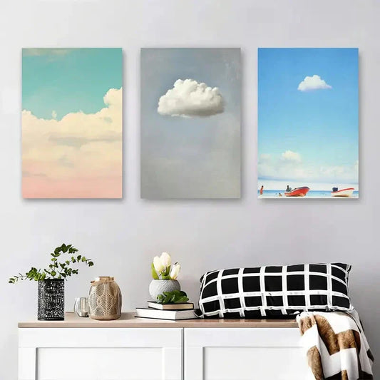 3pcs Tranquil Skies and Soft Clouds Metal Print Ready to Hang Art